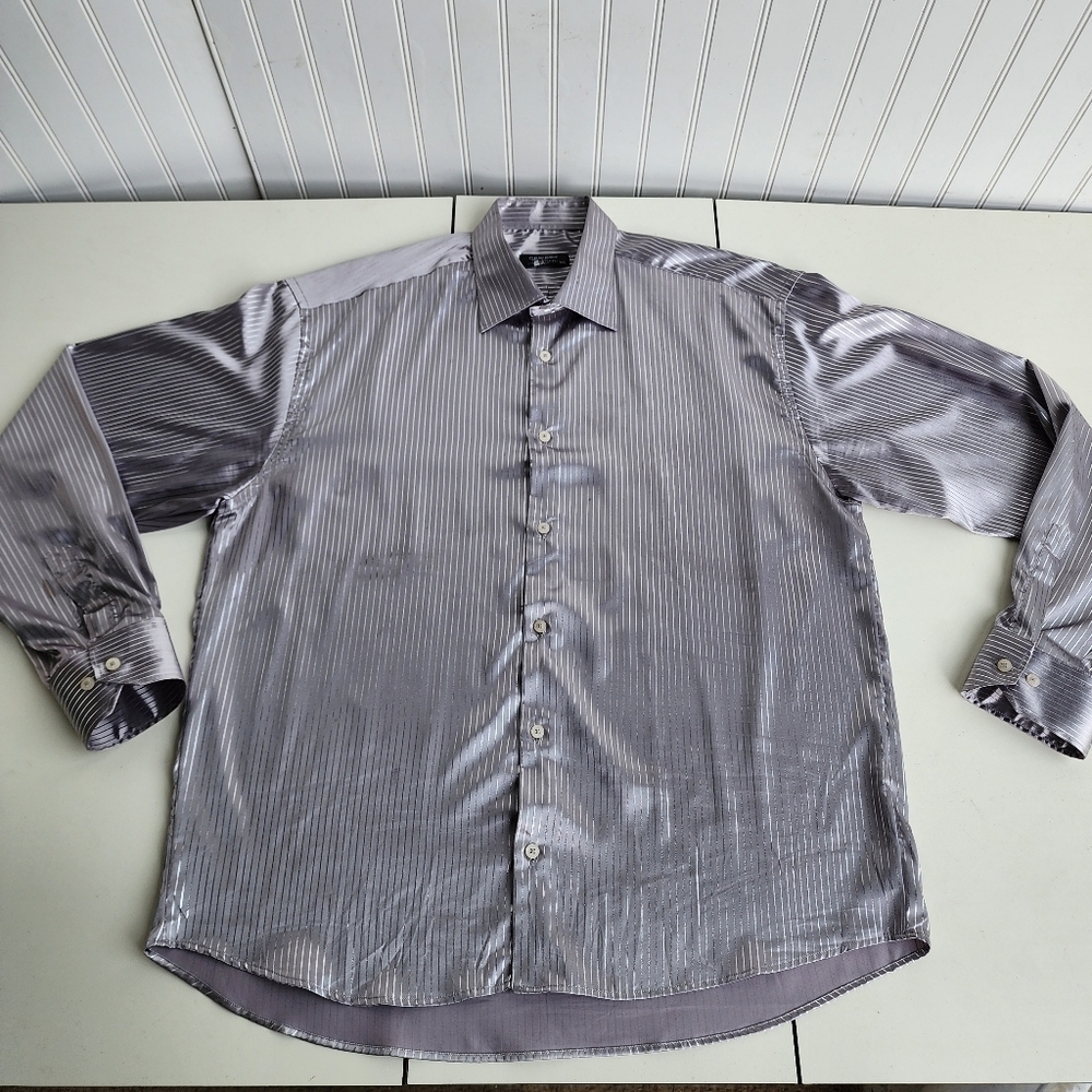 Decibel Prestige Silver Gray Long Sleeve Button Up Shirt Men’s Chest: 50" Sz 5XL